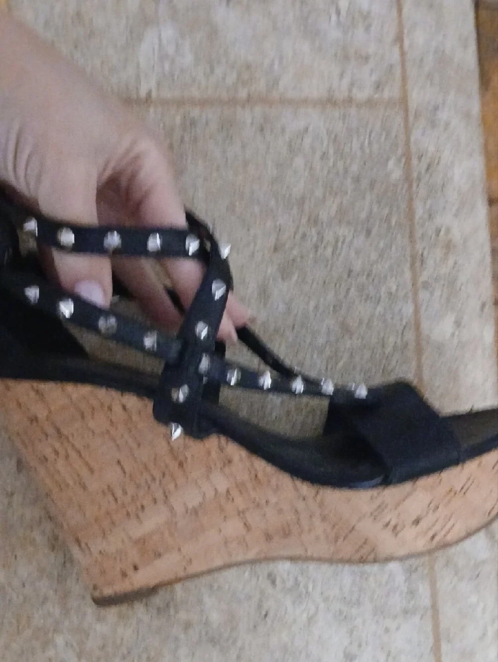 Marc Fisher Black Studded T-Strap Heeled Sandals